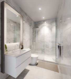 Rendering of the Bond on Yonge townhome ensuite bathroom with marble features.