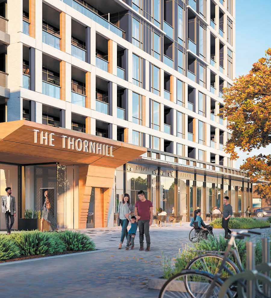 Exterior rendering of The Thornhill Condos building entrance.