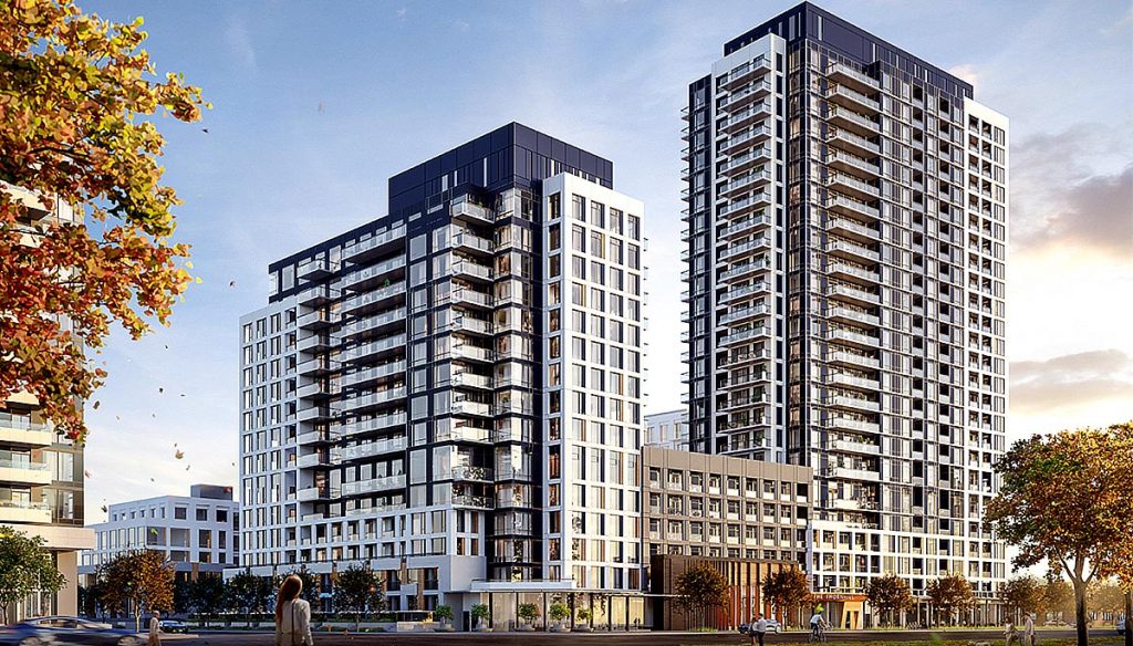 Exterior rendering of The Thornhill Condos - two towers.