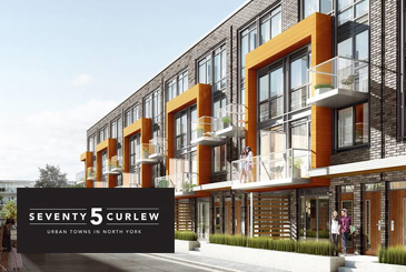 Exterior rendering of 75 Curlew Urban Towns with logo overlay.