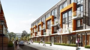 Exterior rendering of 75 Curlew Urban Towns with street surroundings.