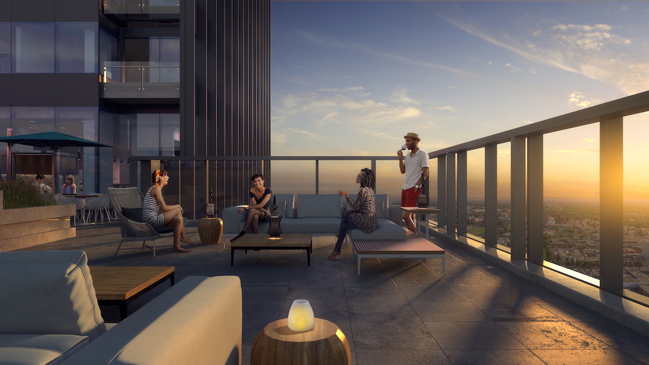 Rendering of SKY Residences at ICE District rooftop lounge with BBQs.