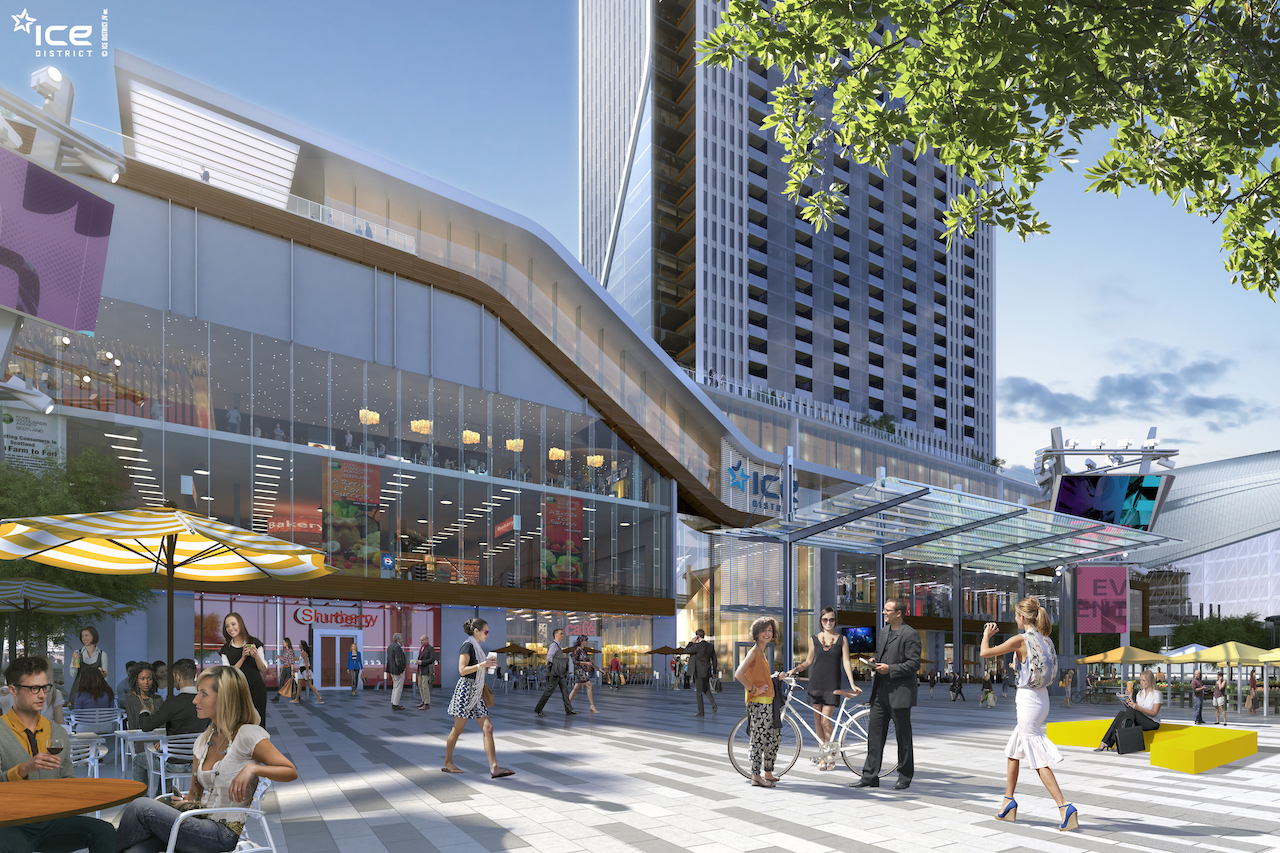 Rendering of SKY Residences ICE District shopping hub.