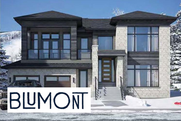 Rendering of Blumont Detached Homes with logo overlay.