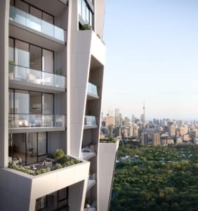 Rendering of One Delisle Condos balcony views of Toronto