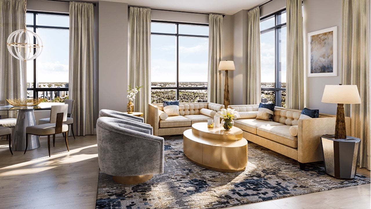 Rendering of ORO Condos penthouse moonstone living room