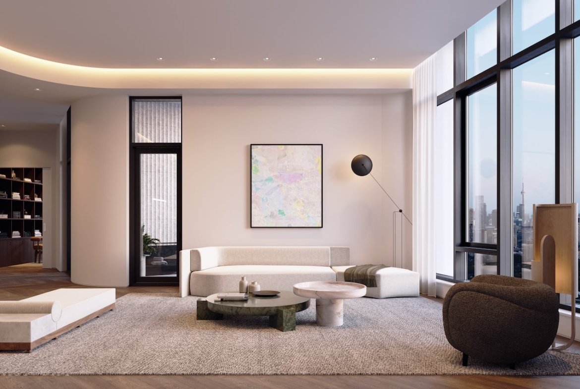 Rendering of One Delisle Penthouse interior great room