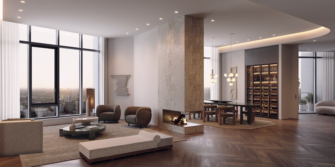 Rendering of One Delisle Penthouse interior living room