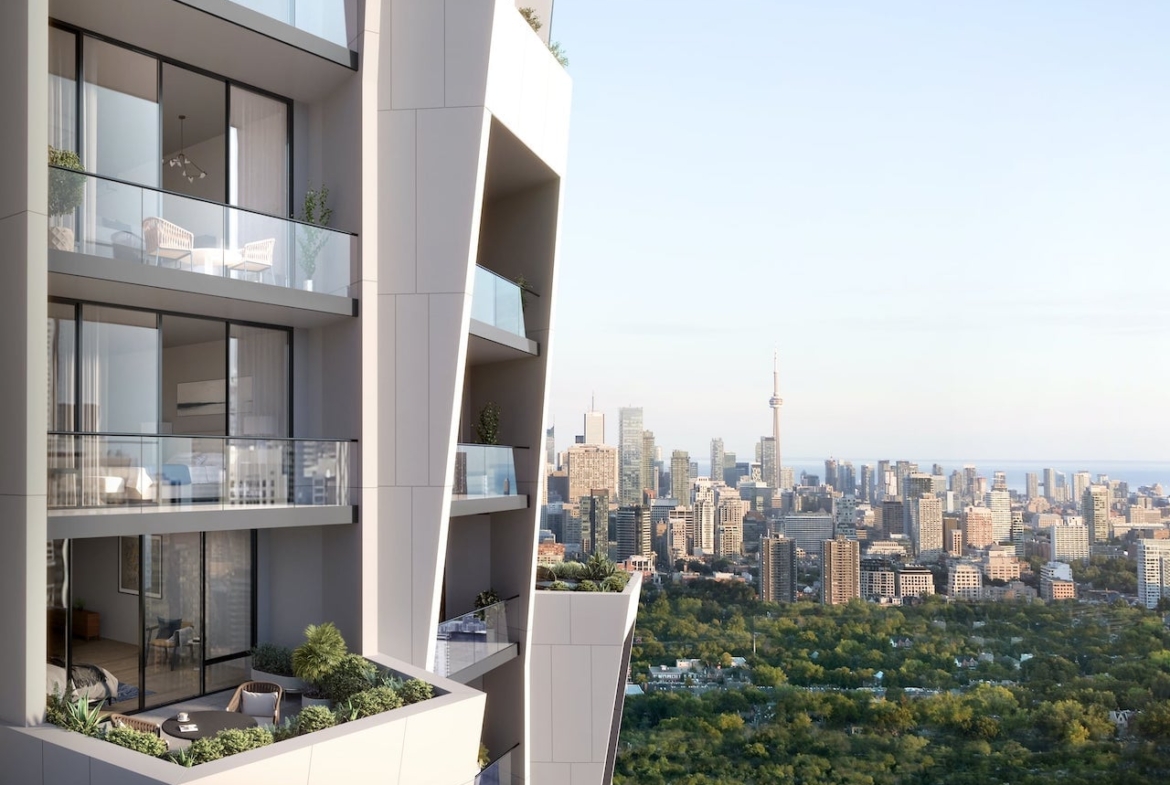 Rendering of One Delisle Condos terrace suites views of Toronto