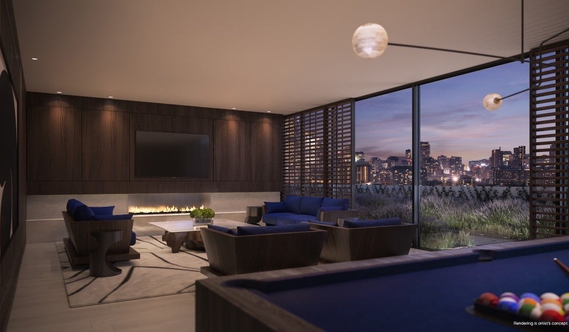 Rendering of Canary House Condos entertainment room