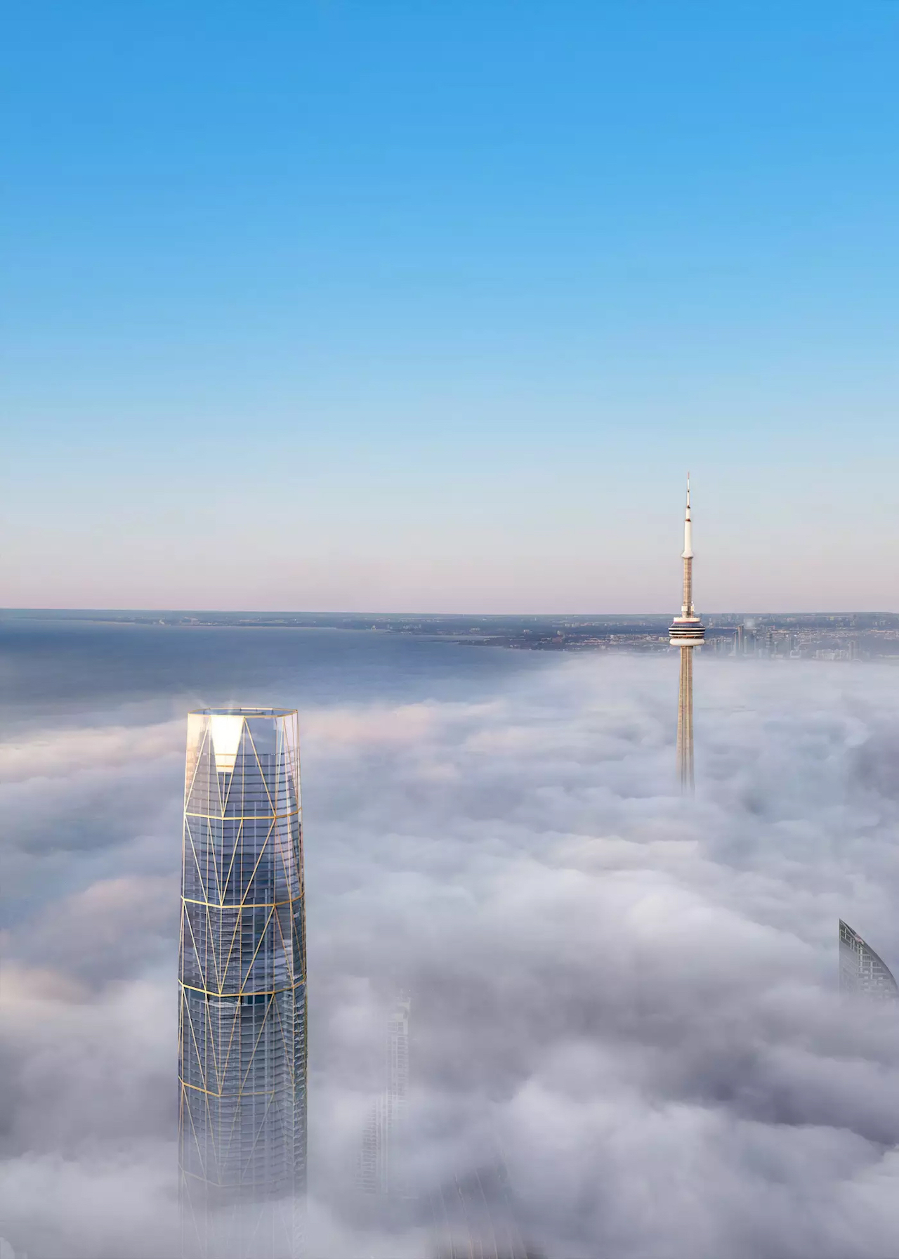 Rendering of Sky Tower Condo in the clouds with the CN Tower.
