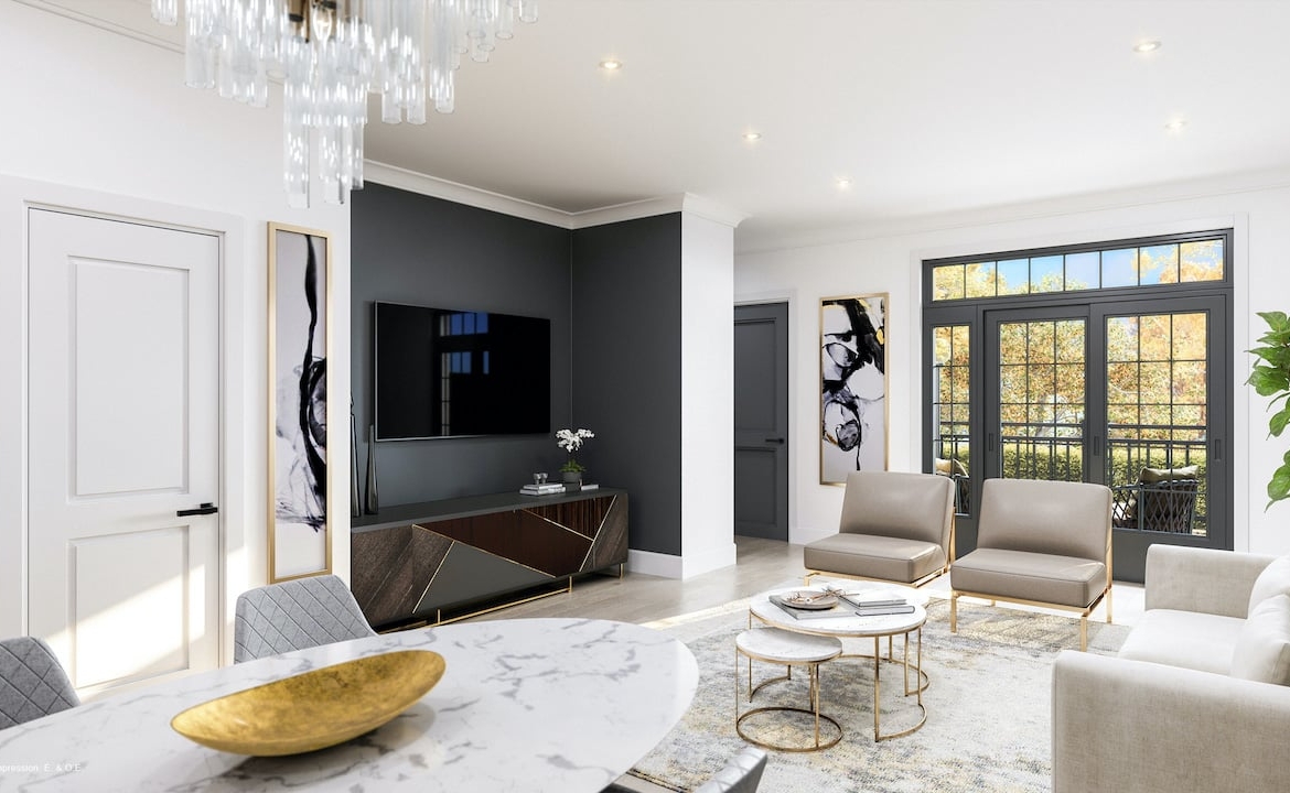 Rendering of Harbour Place Towns living room