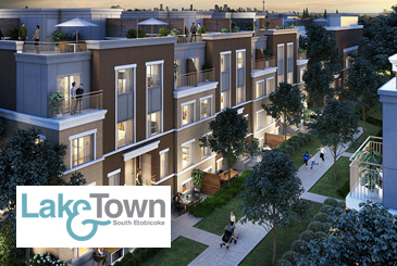 Rendering of Lake & Town in South Etobicoke with logo overlay.
