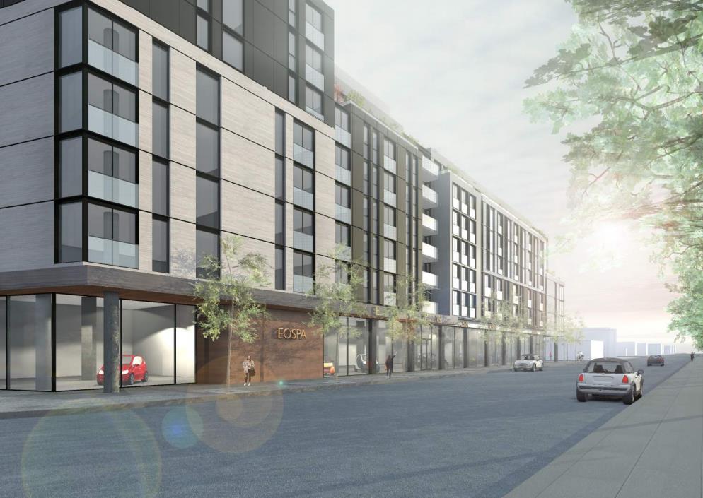 Rendering of 3385 Dundas Street West Condos side view.