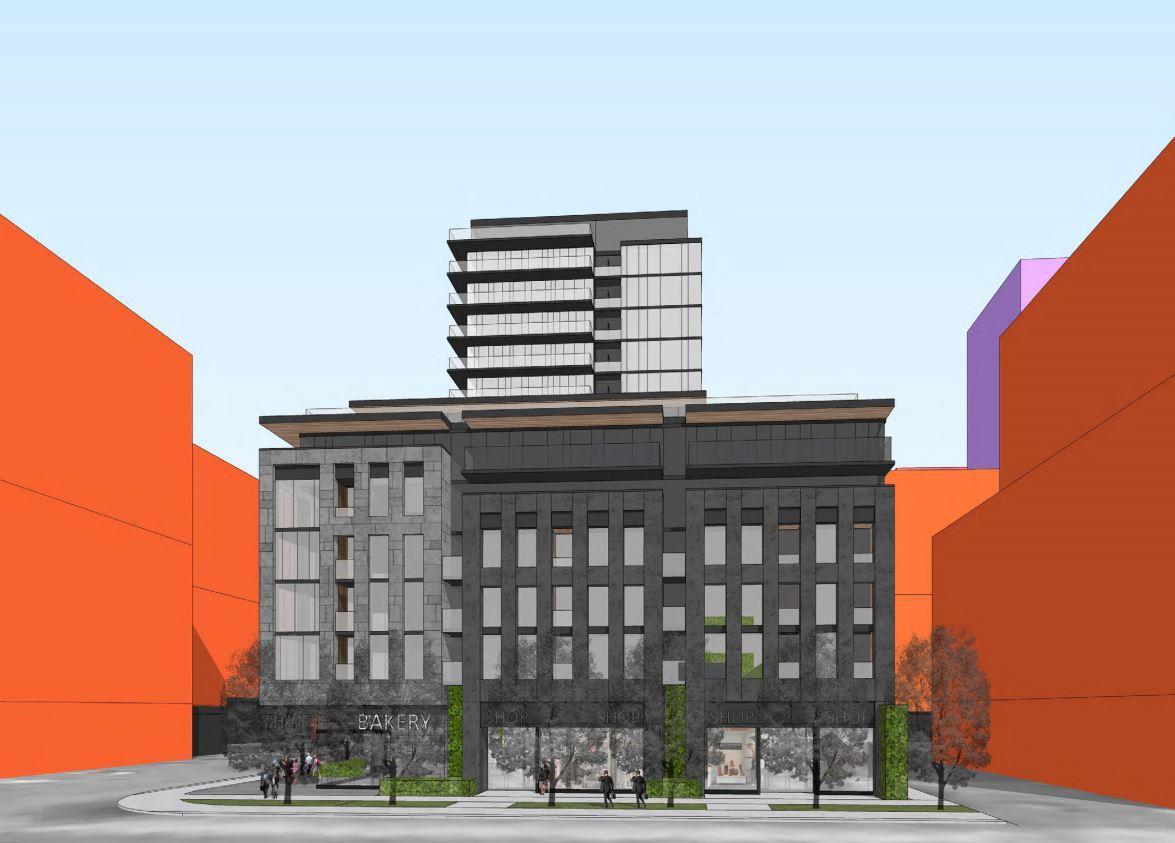 Exterior front-facing rendering of 85 Dundas Street West Condos.