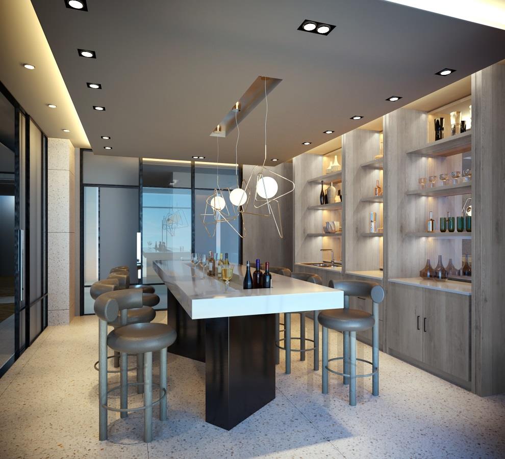 Rendering of MontVert Condos private dining room and bar.