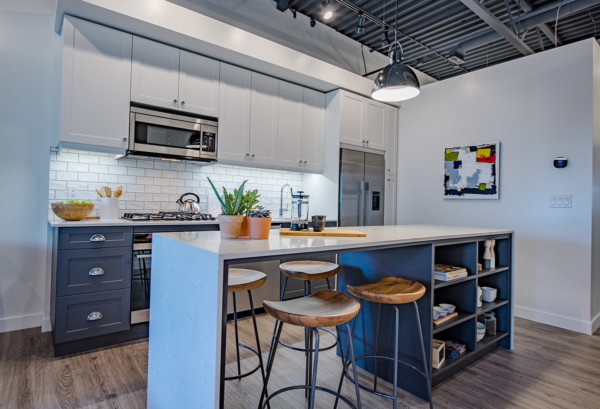 Thompson kitchen suite Interior rendering of The Annex Condos in Calgary.