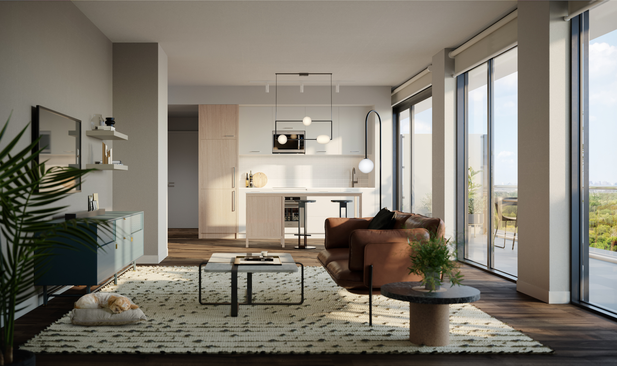 Rendering of The Tailor Queensway Residences suite living room palette 2.