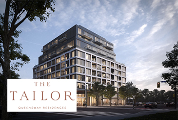 Rendering of The Tailor Queensway Residences with logo overlay.