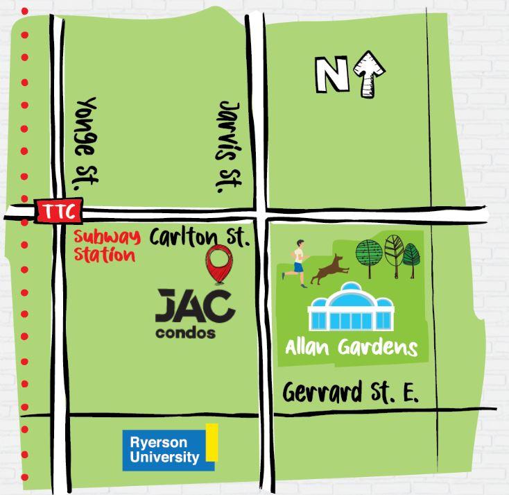 Map of JAC Condos in Toronto.
