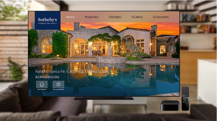 Sotheby’s International Realty listings displayed on Apple TV