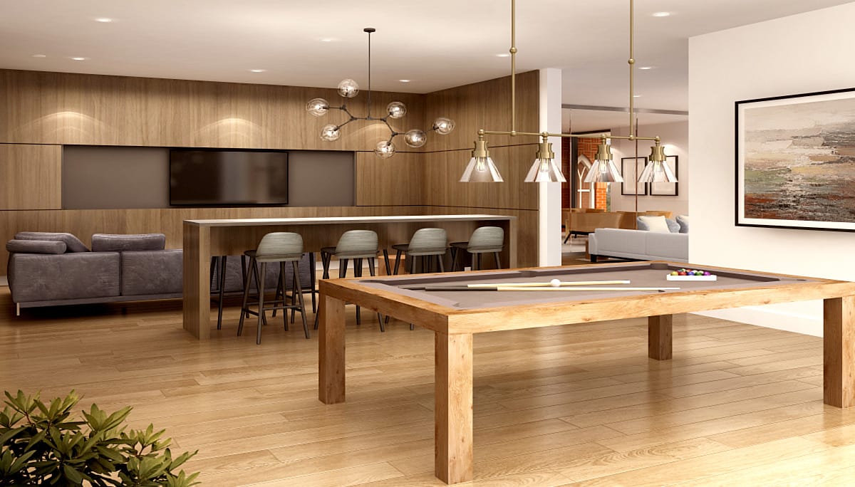 Rendering of The Charlotte Boutique Condos billiards room.