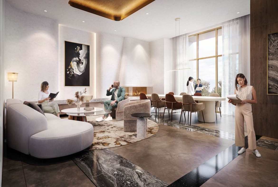 Rendering of The Grand at Universal City work lounge