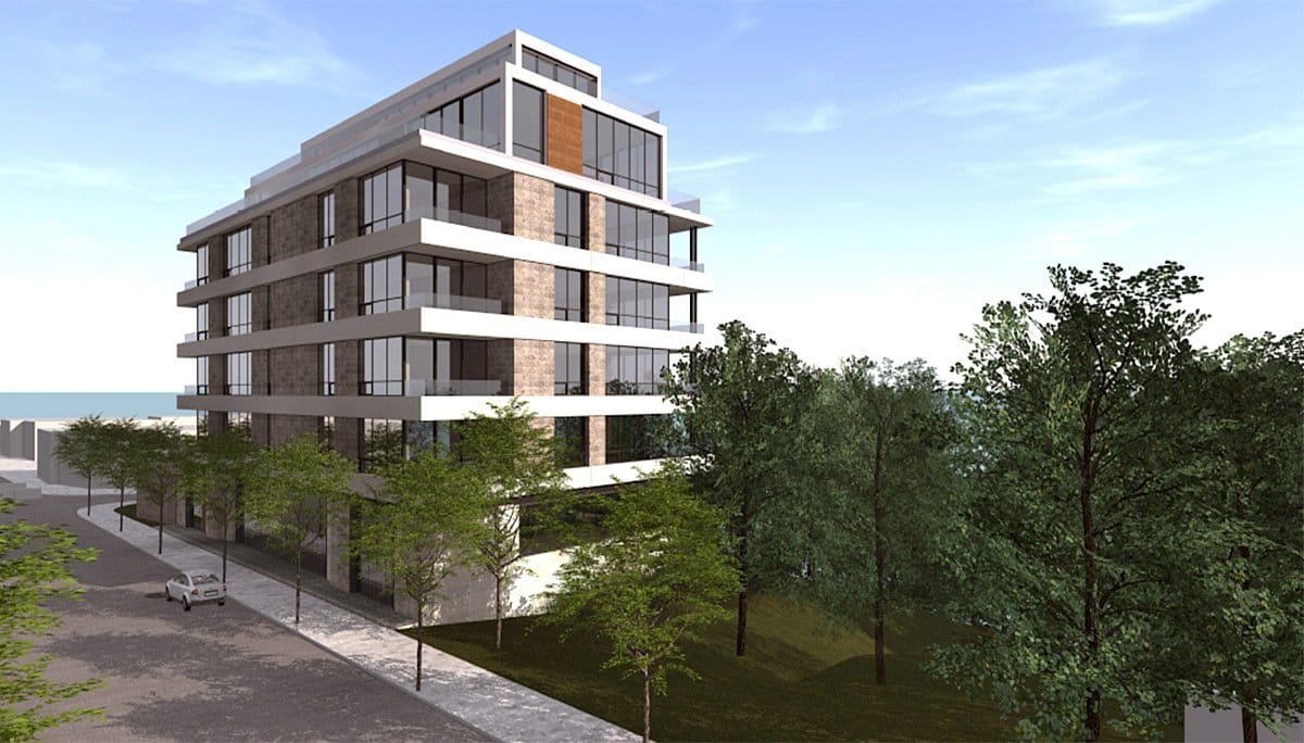 Rendering of 847 Kingston Road Condos building side-view exterior.