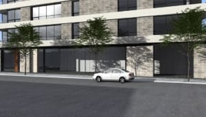 Rendering of 847 Kingston Road Condos building streetscape and exterior.
