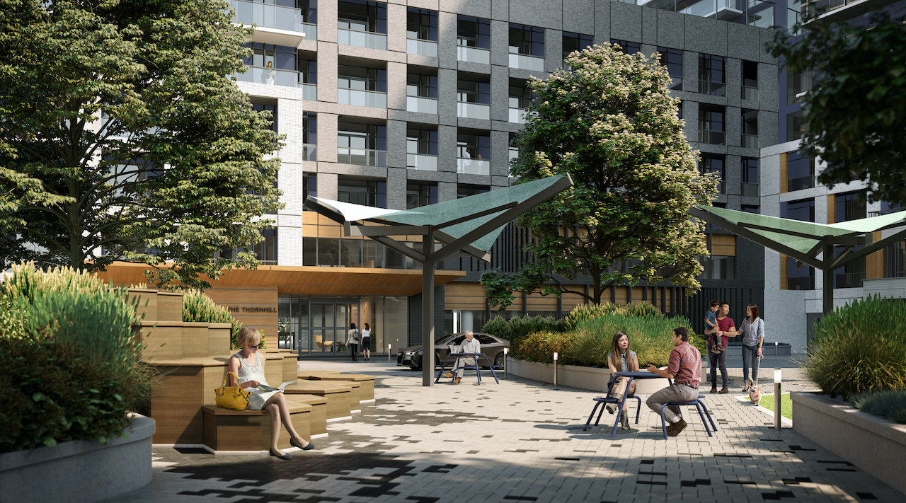 Rendering of an outdoor courtyard area of The Thornhill Condos.