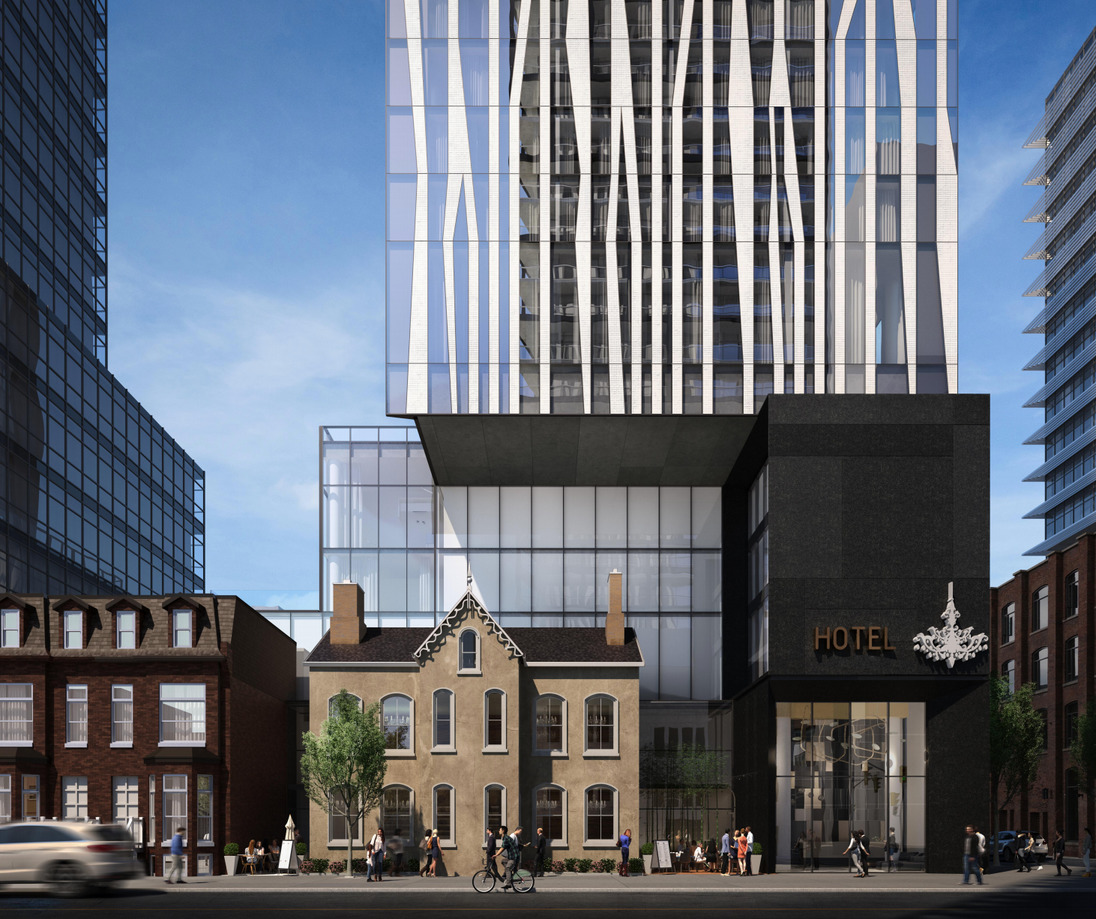 Daytime rendering of 122, 124, 126 and 128 Peter Street and 257 and 259 Richmond Street West Condos in Toronto