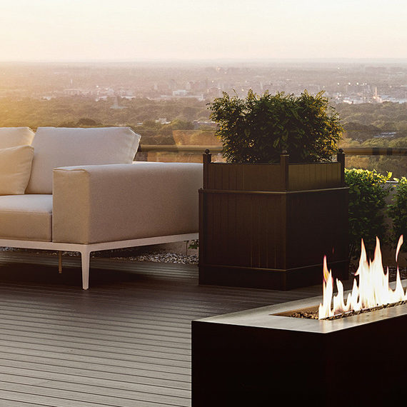 Beautiful condo rooftop terrace with fire feature and seating.