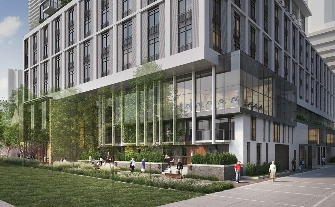 Rendering of 95 St Joseph Condos Exterior courtyard with greenery