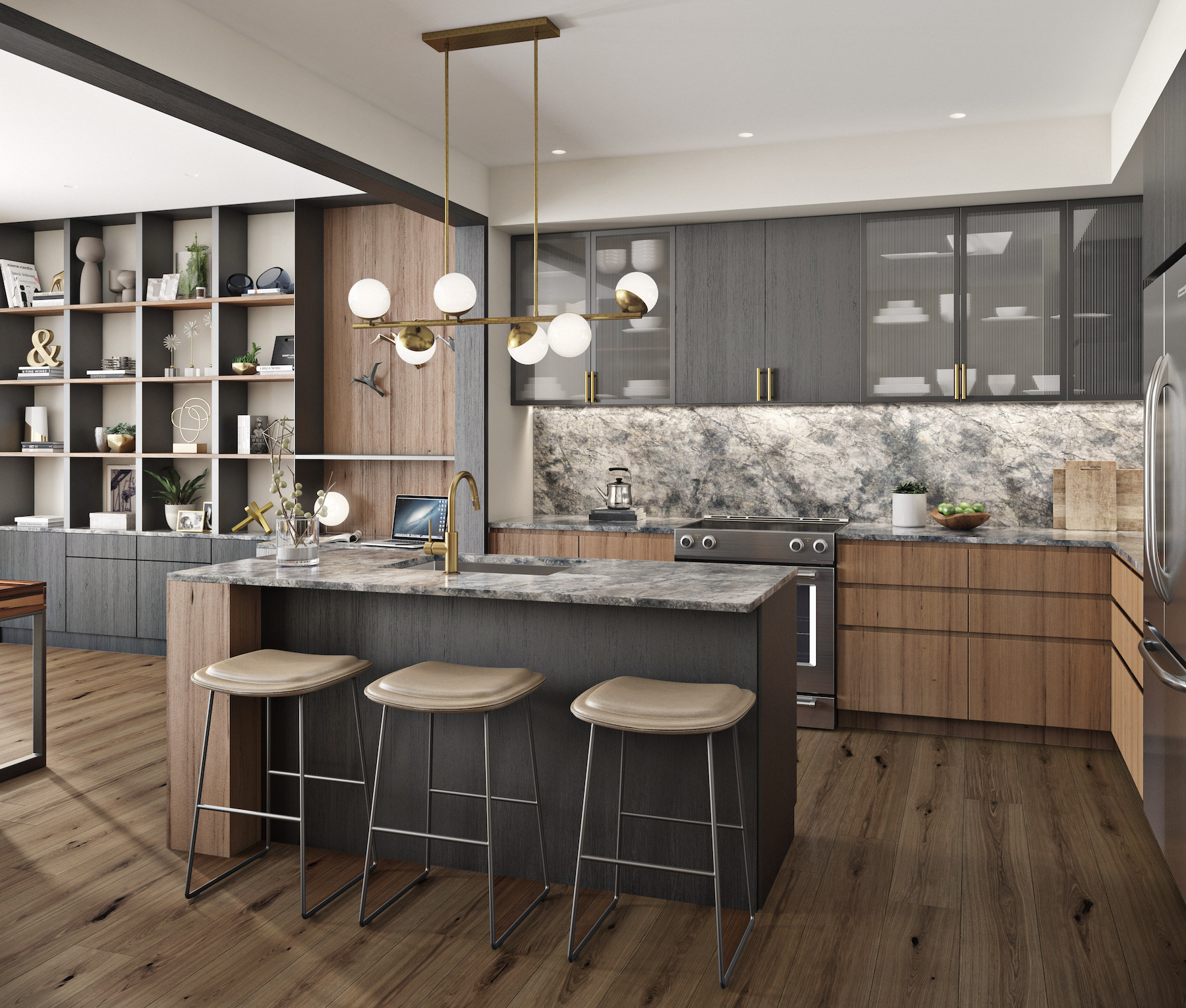 Rendering of Community Crafted Towns suite kitchen.