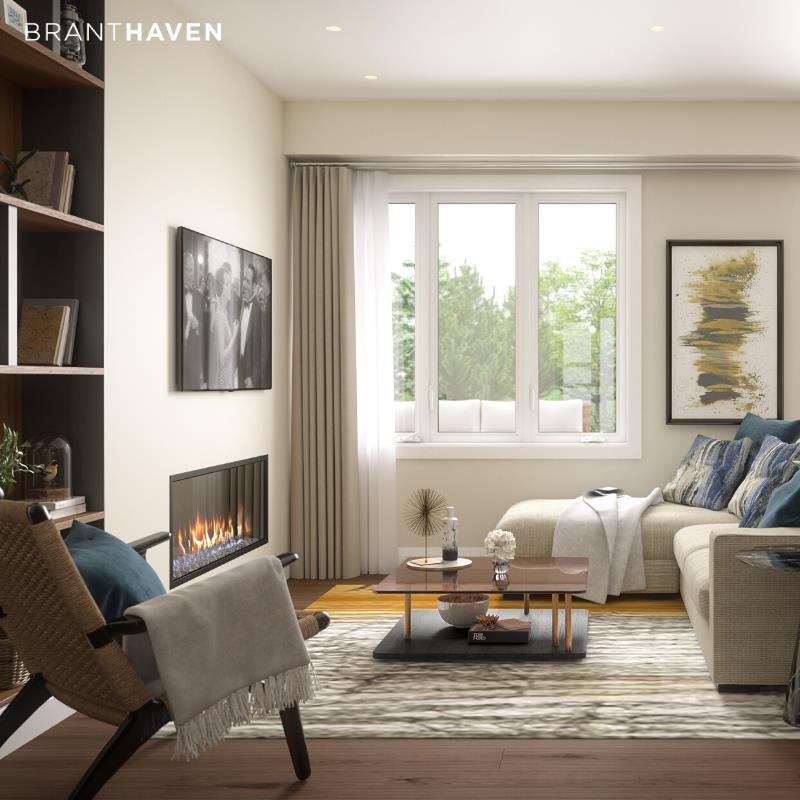 Rendering of Community Crafted Towns suite interior living room.
