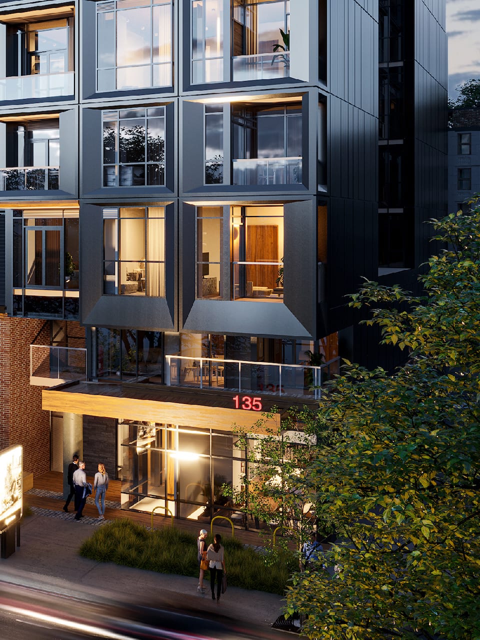 Rendering of The Addison Residences exterior entrance at night