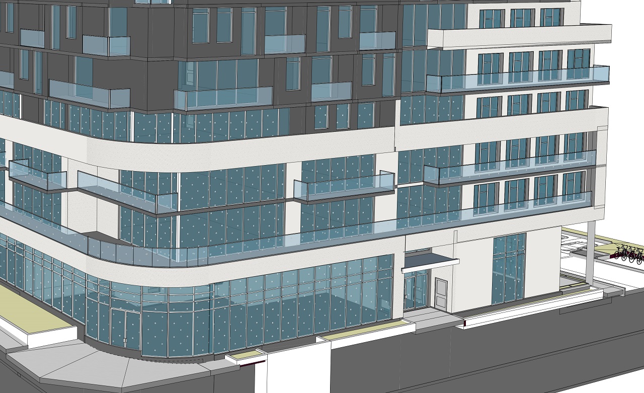 Exterior rendering close-up of 3150 Eglinton East Condos.