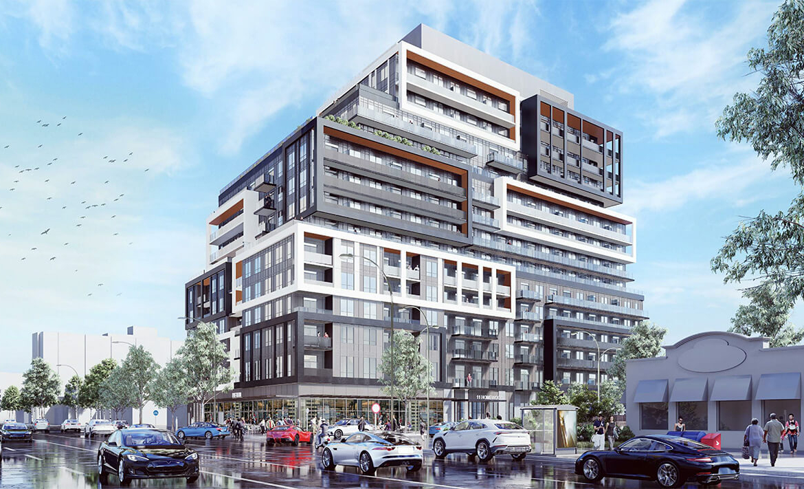 Rendering of 6080 Yonge Condos exterior view close up