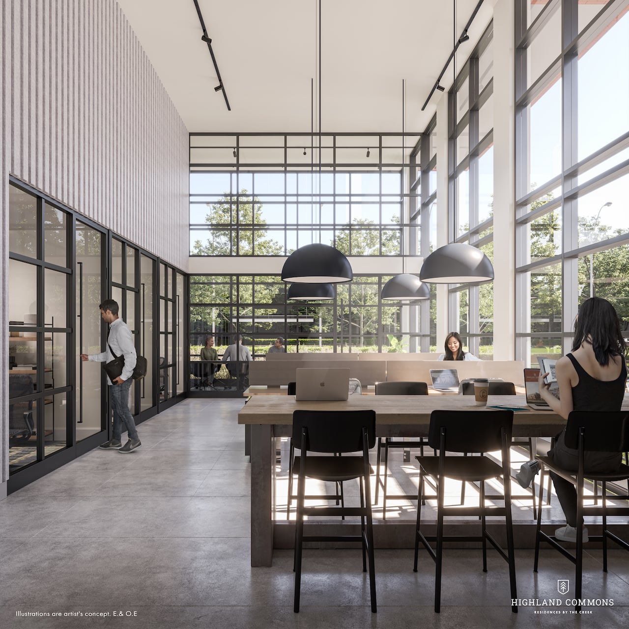 Rendering of Highland Commons condos co-working space