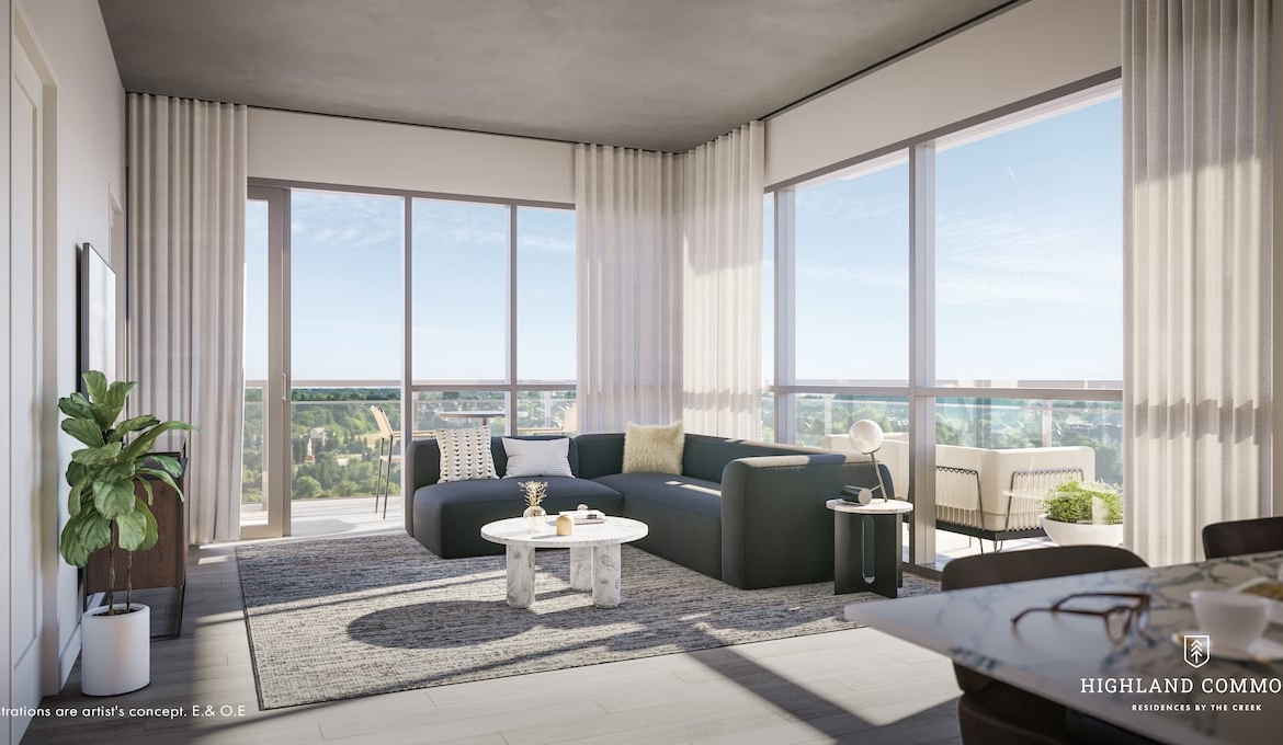 Rendering of Highland Commons condos suite interior living room