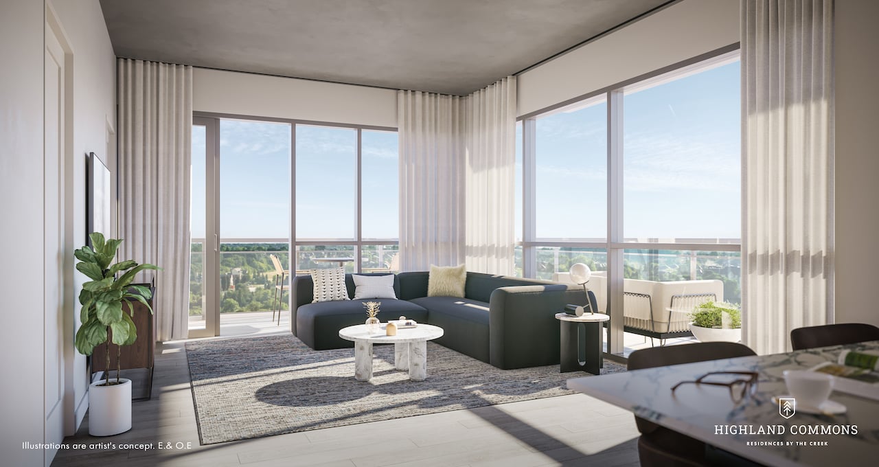 Rendering of Highland Commons condos suite interior living room