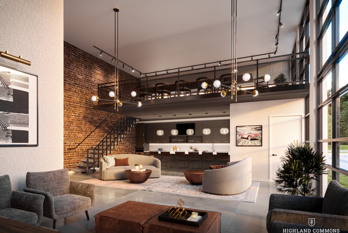 Rendering of Highland Commons condos party room