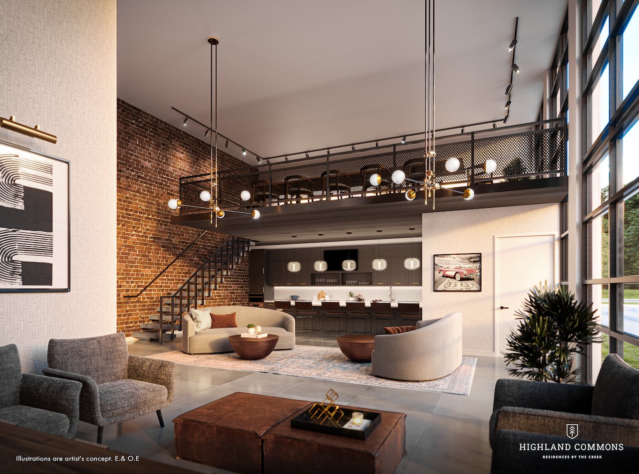 Rendering of Highland Commons condos party room