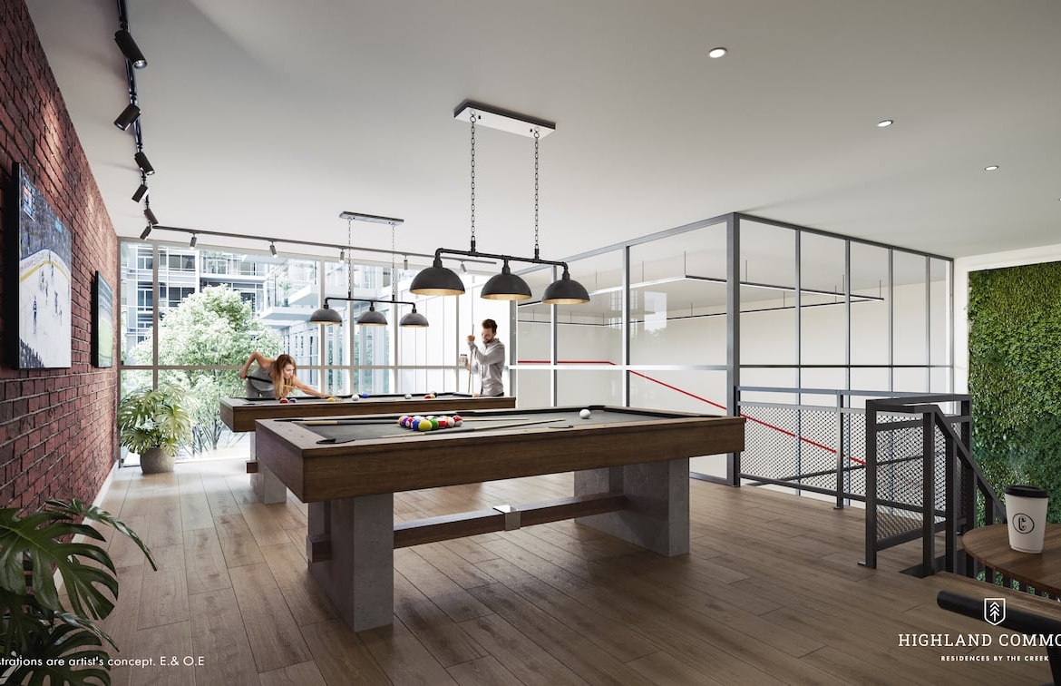 Rendering of Highland Commons condos pool table