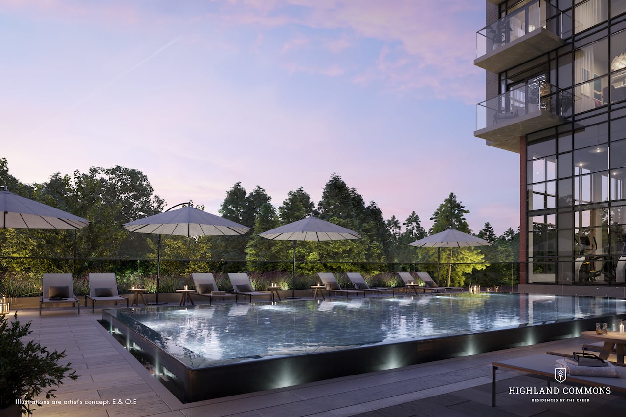 Rendering of Highland Commons condos outdoor swimming pool