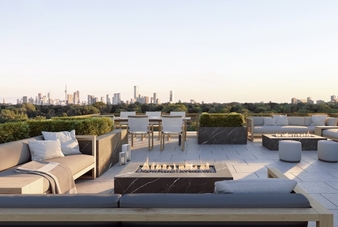 Rendering of The Leaside rooftop with lounge seating