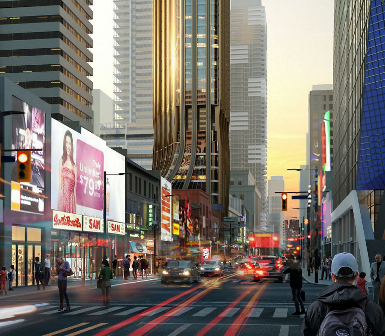 Rendering of 372 Yonge Condos exterior and Toronto's busy streets.
