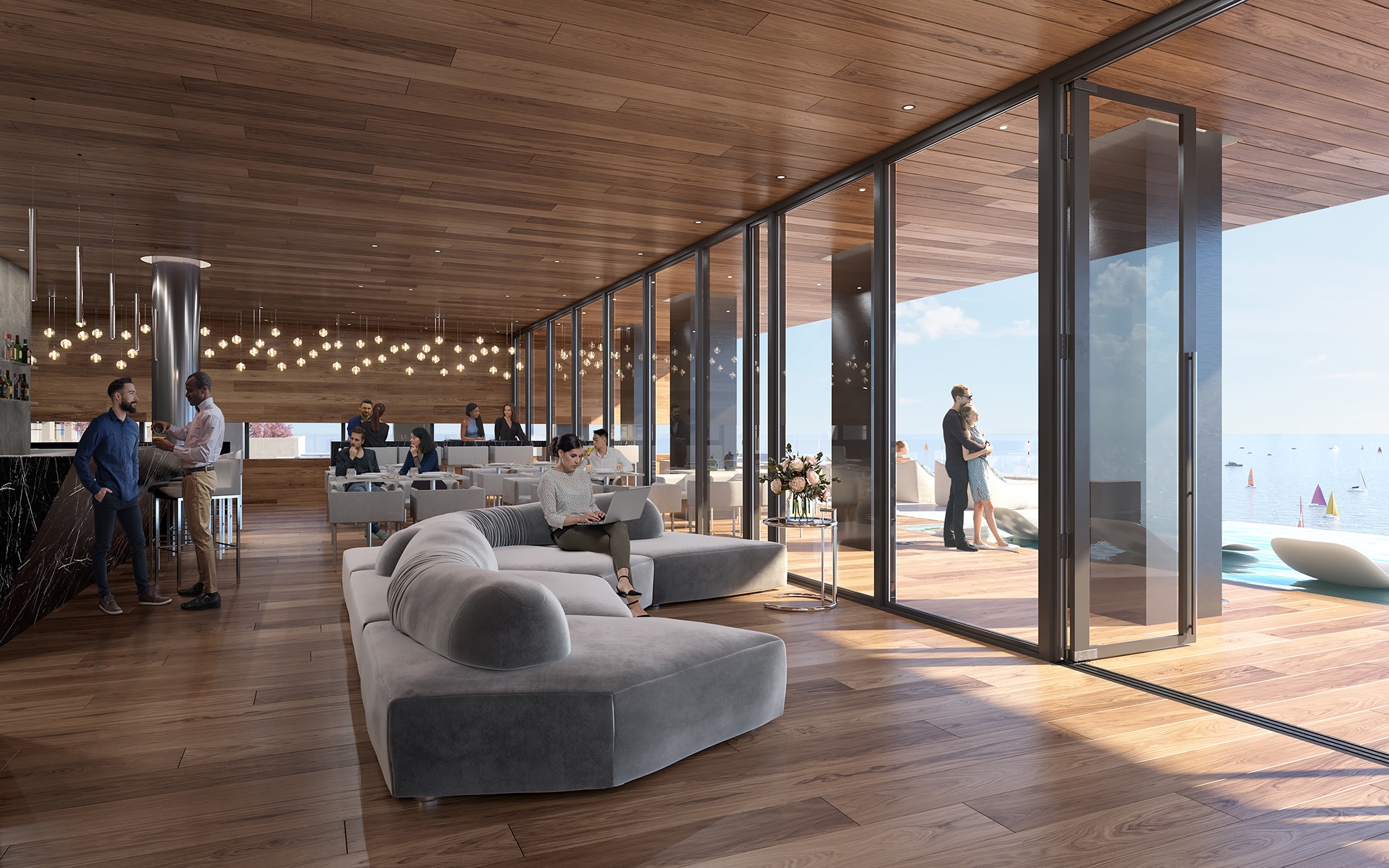 Rendering of Debut Waterfront Residences event space.