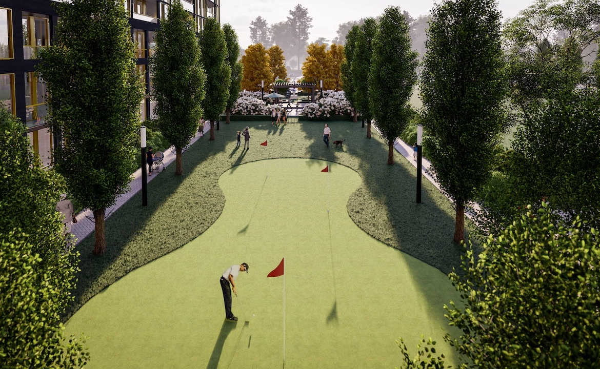 Rendering of NUVO Condos outdoor putting green.