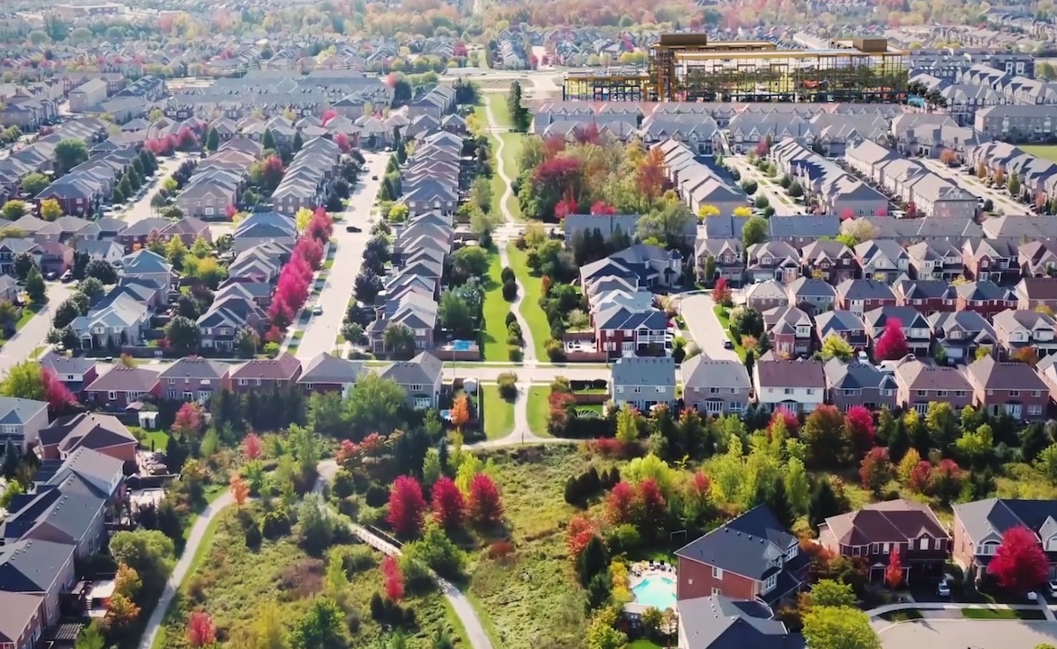 Rendering of NUVO Condos aerial view of the neighbourhood.